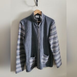 Vtg Liz Claiborne Wool & Fleece Blend Cardigan, Women's XL, Grey & Cream